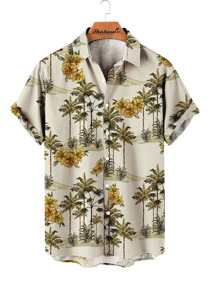 Palm Tree Floral Hawaiian Short Sleeve Shirt Front