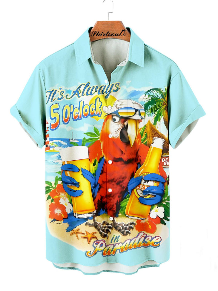 Parrot Paradise Always Hawaiian Short Sleeve Shirt Front