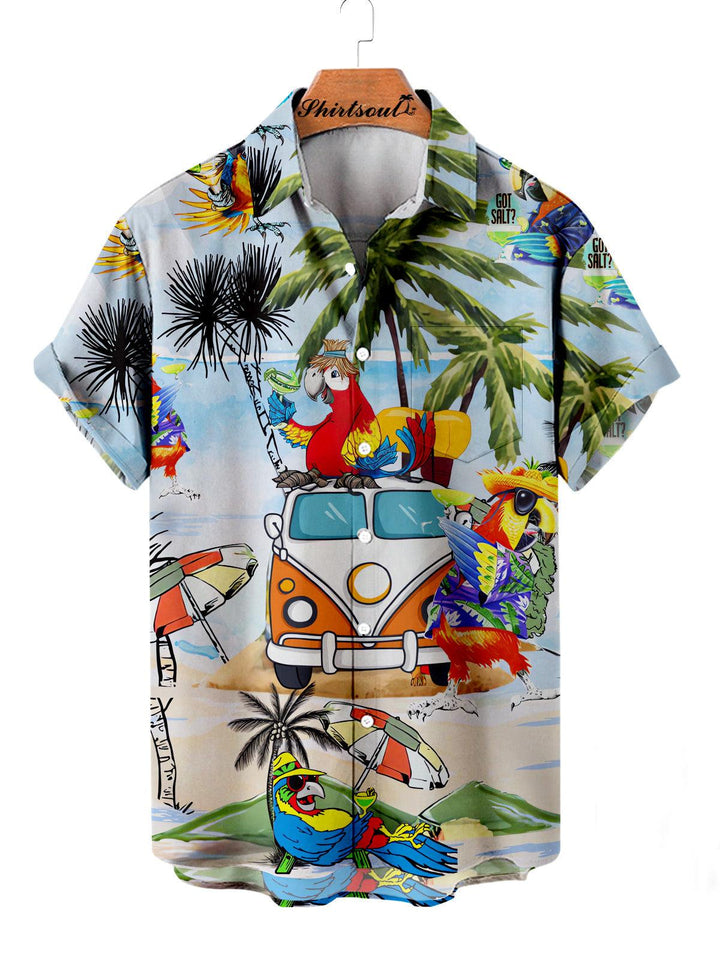 Parrot Party Vacation Hawaiian Short Sleeve Shirt Front