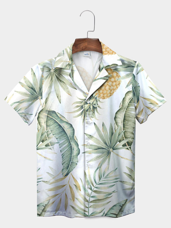 White Pineapple and Banana Leaf Hawaiian Shirt