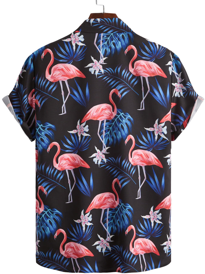 Pink Flamingo Hawaiian Short Sleeve Shirt  Back