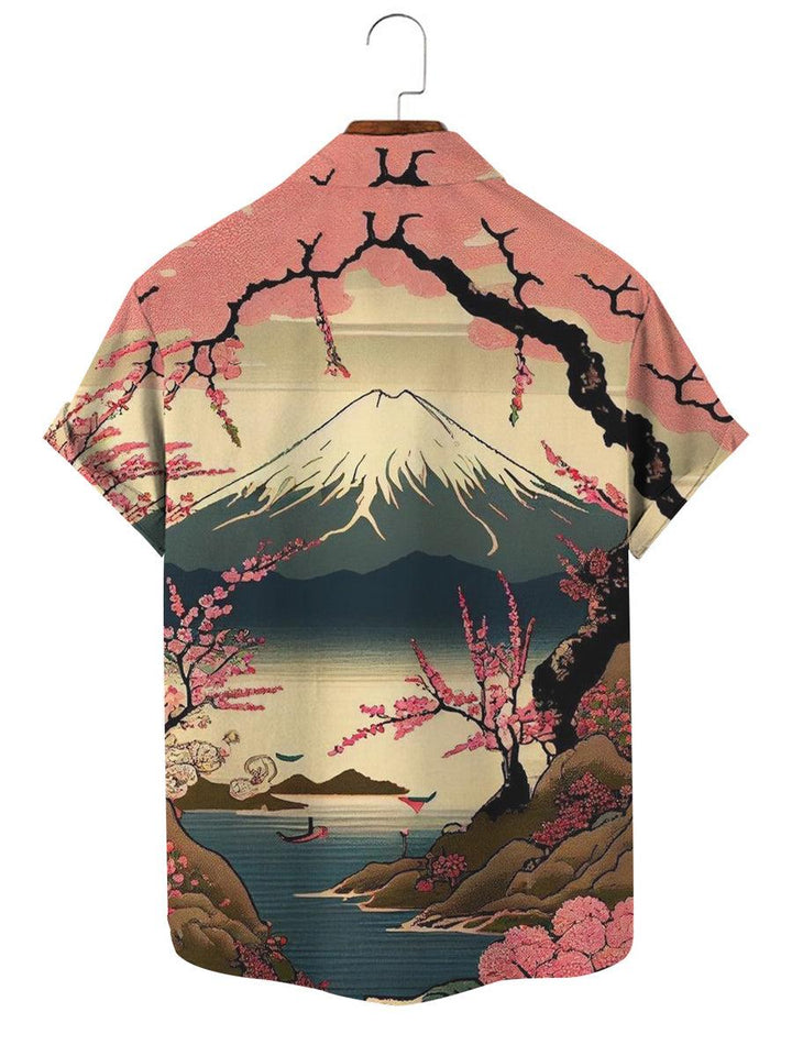 Pink Fuji Mountain Hawaiian Short Sleeve Shirt Back