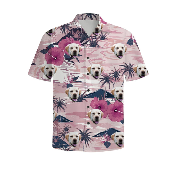 Custom Pink Tropical Dog Face Hawaiian Shirt