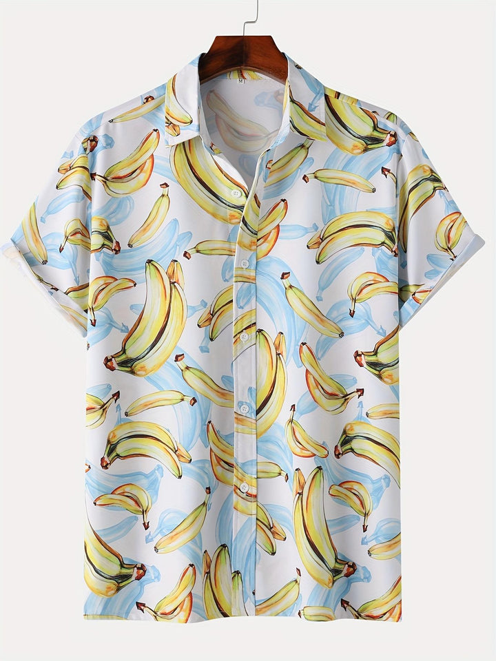 Playful Banana Bonanza Men's Short Sleeve Hawaiian Shirt  Front