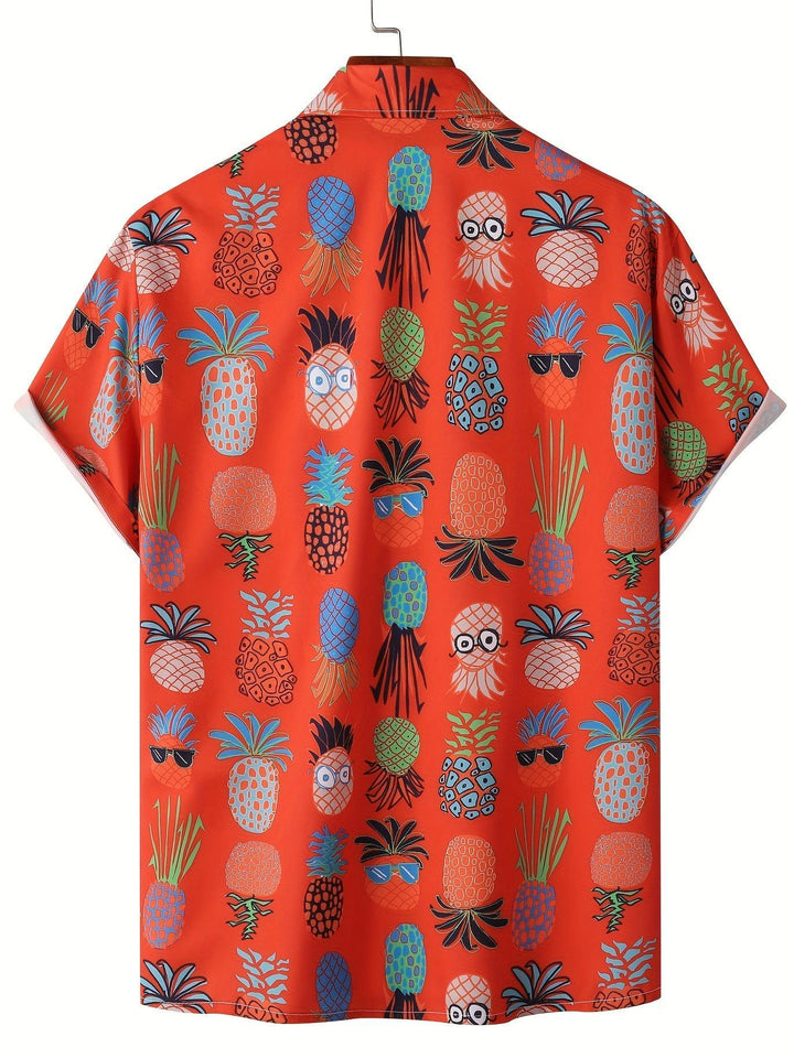 Quirky Pineapple Faces Print Short Sleeve Hawaiian Shirt  Back