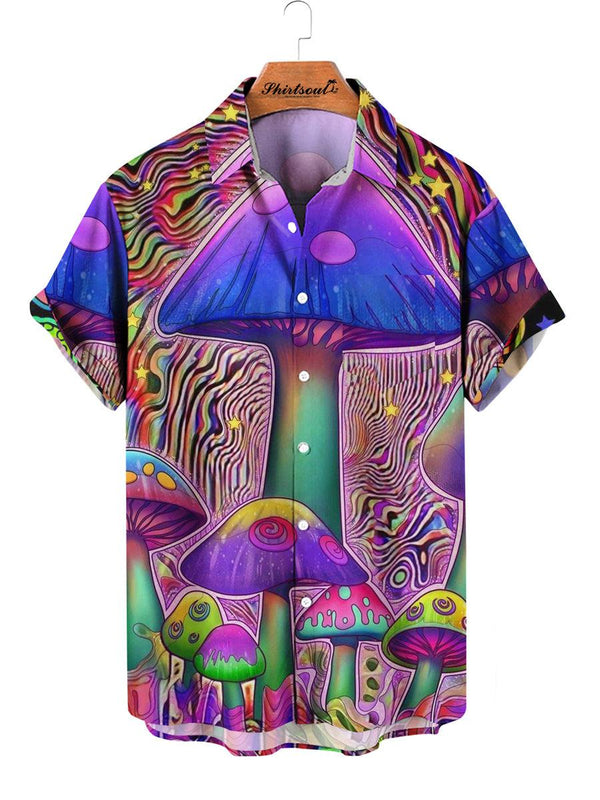 Rainbow Mushroom Delight Hawaiian Short Sleeve Shirt Front