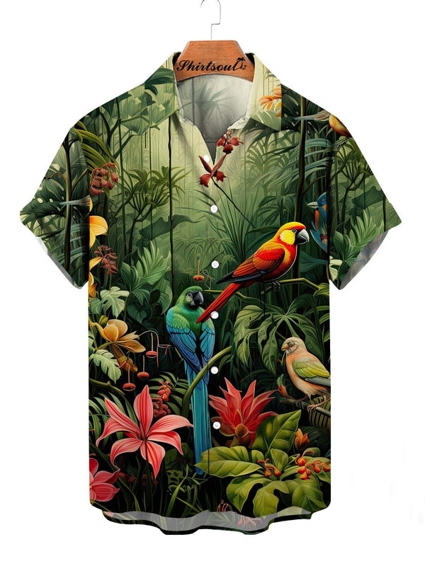 Rainforest Parrot Hawaiian Short Sleeve Shirt Front