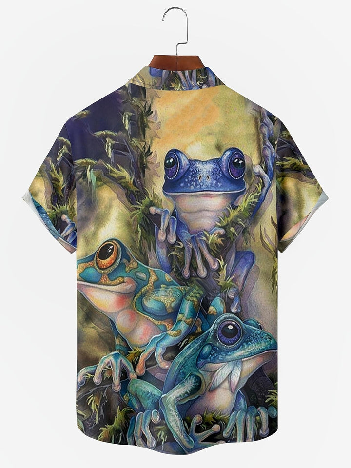 Rainforest Tree Frogs Gathering Short Sleeve Hawaiian Shirt  Back