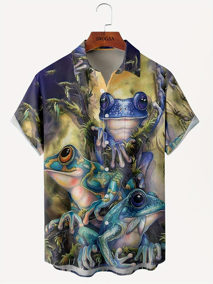 Rainforest Tree Frogs Gathering Short Sleeve Hawaiian Shirt  Front