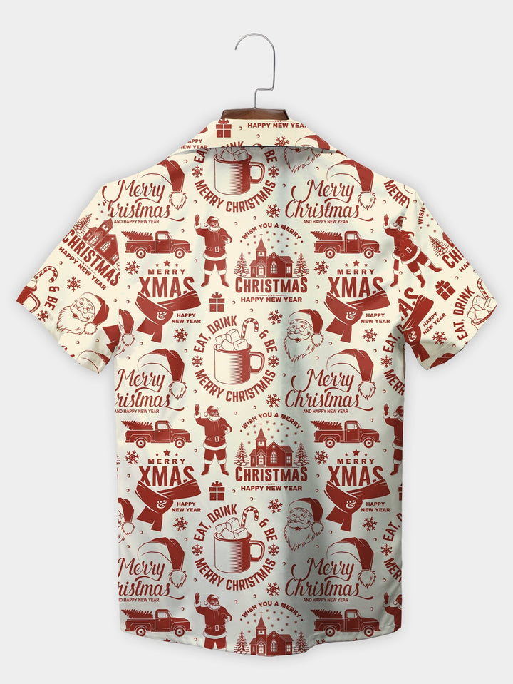 Red Christmas Santa Claus Celebration Short Sleeve Hawaiian Shirt  Back