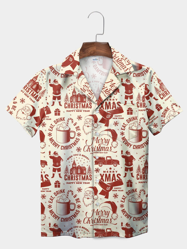 Red Christmas Santa Claus Celebration Short Sleeve Hawaiian Shirt  Front