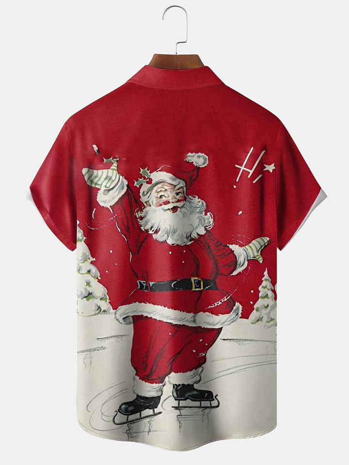 Red Festive Santa Hawaiian Short Sleeve Shirt  Back