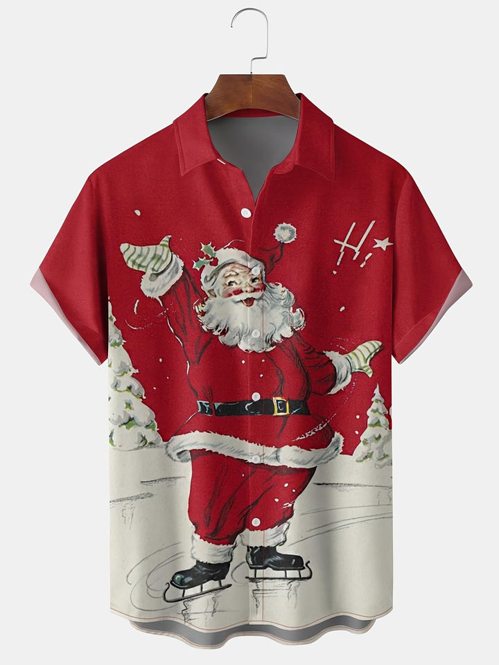 Red Festive Santa Hawaiian Short Sleeve Shirt  Front