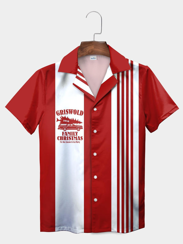 Red Griswold Family Christmas Theme Short Sleeve Aloha Shirt  Front