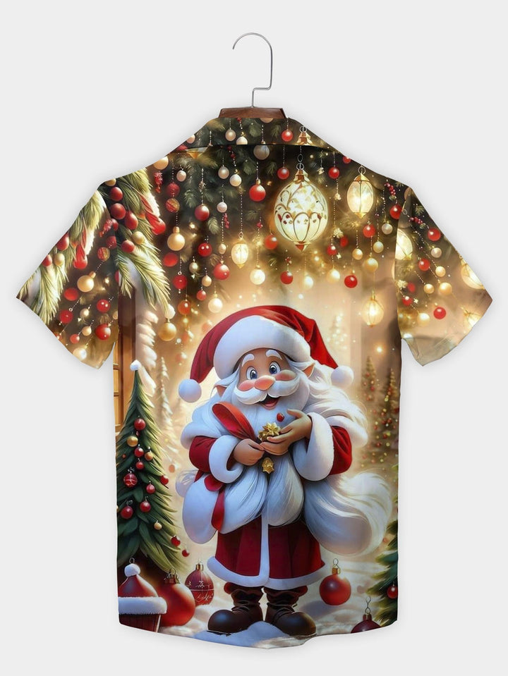 Red Santa Claus Christmas Ornaments Tree Short Sleeve Aloha Shirt  Back