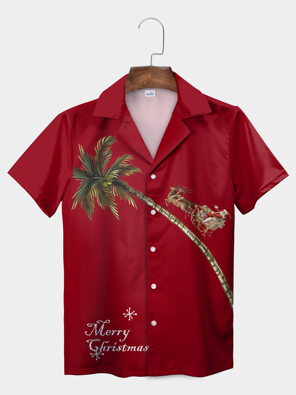 Red Santa Palm Tree Hawaiian Shirt