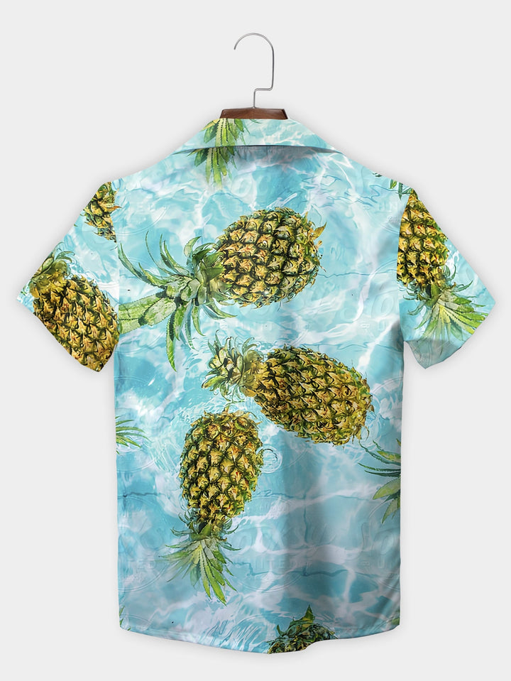 Refreshing Blue Pineapple Splash Short Sleeve Hawaiian Shirt  Back