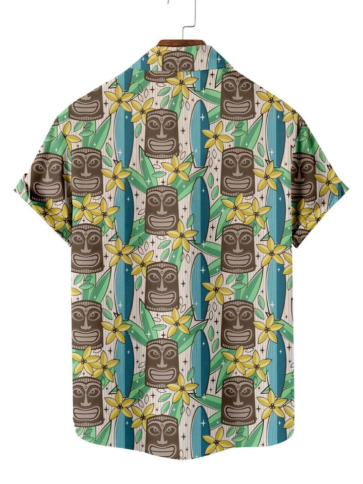 Retro Hibiscus Floral Hawaiian Short Sleeve Shirt Back