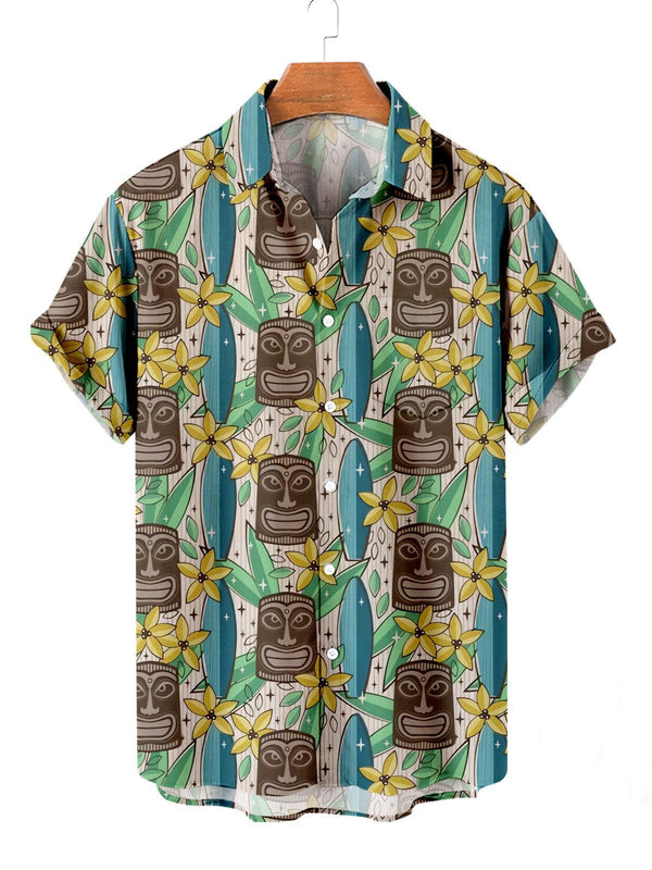 Retro Hibiscus Floral Hawaiian Short Sleeve Shirt Front