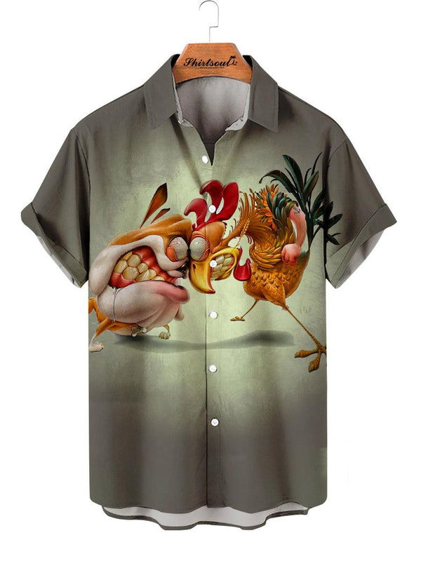 Rooster Rumble Hawaiian Short Sleeve Shirt Front