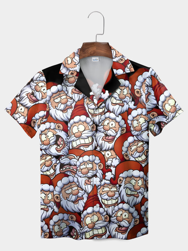 Red Santa Claus Cartoon Faces Festive Hawaiian Shirt