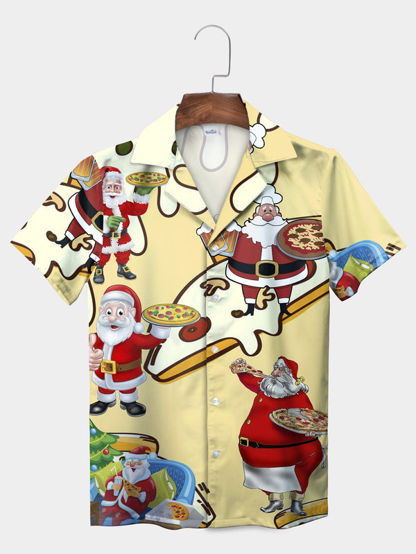 Yellow Santa Claus With Pizza And Beer Fun Christmas Hawaiian Shirt