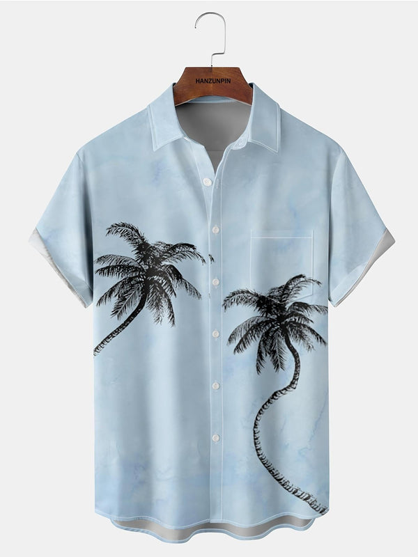 Sky Blue Palm Hawaiian Short Sleeve Shirt  Front