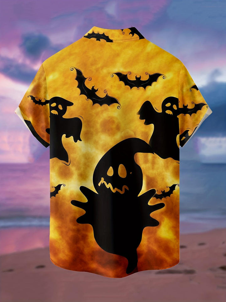 Spooky Ghosts And Bats Short Sleeve Hawaiian Shirt  Back