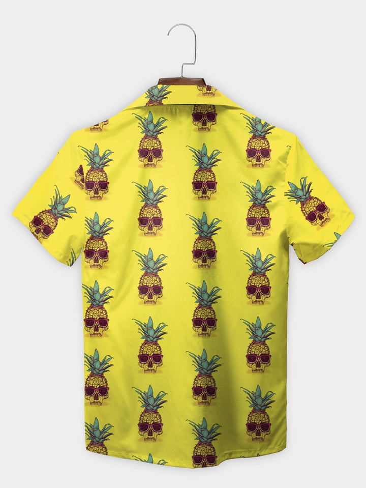 Sunny Yellow Skull Pineapple Fusion Short Sleeve Hawaiian Shirt  Back