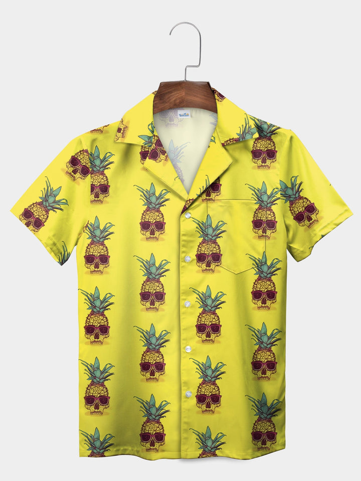 Sunny Yellow Skull Pineapple Fusion Short Sleeve Hawaiian Shirt  Front