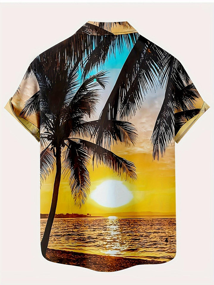 Sunset Palms Tropical Hawaiian Short Sleeve Shirt  Back