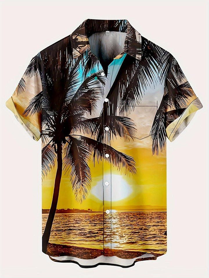 Sunset Palms Tropical Hawaiian Short Sleeve Shirt  Front