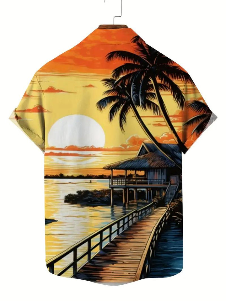 Sunset Pier View Hawaiian Short Sleeve Shirt  Back