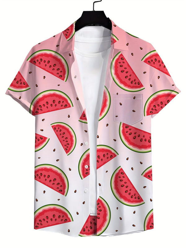 Sweet Watermelon Slice Pattern Short Sleeve Hawaiian Shirt  Front