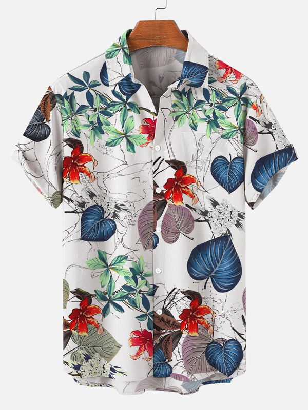 Nautical Tropical Print Hawaiian Short Sleeve Shirt  Front