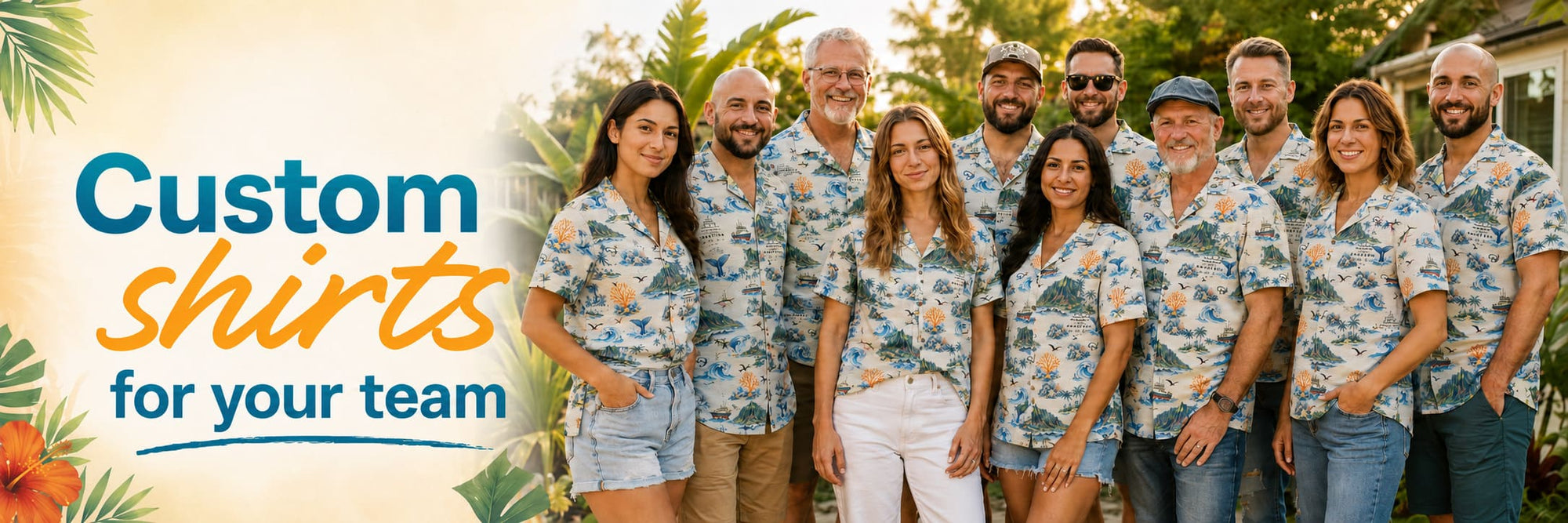 Work team wearing matching custom shirts at a company event in Australia