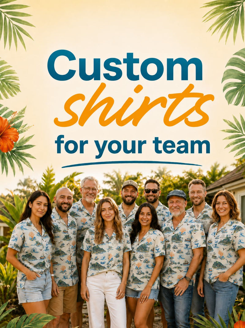 Work team wearing matching custom shirts at a company event in Australia