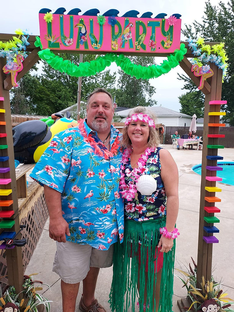 Couple wearing matching custom shirts at a social club party