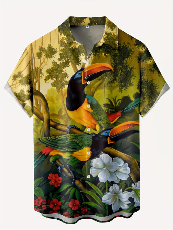 Tropical Birds Paradise Hawaiian Short Sleeve Shirt  Front