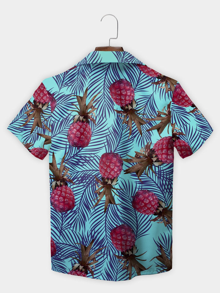 Tropical Blue Pineapple Paradise Short Sleeve Hawaiian Shirt  Back