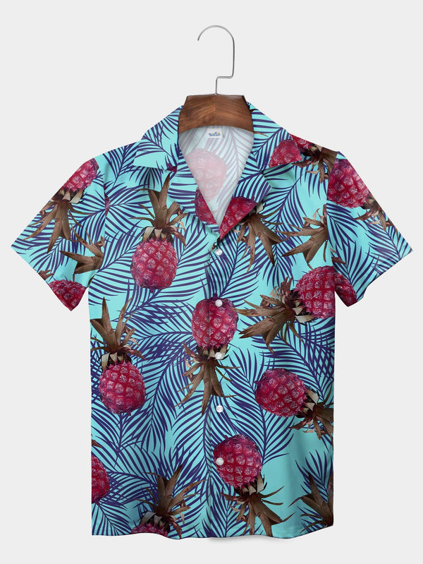 Tropical Blue Pineapple Paradise Short Sleeve Hawaiian Shirt  Front