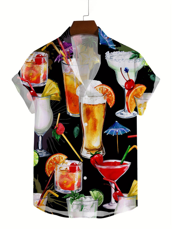 Tropical Cocktail Paradise Short Sleeve Hawaiian Shirt  Front