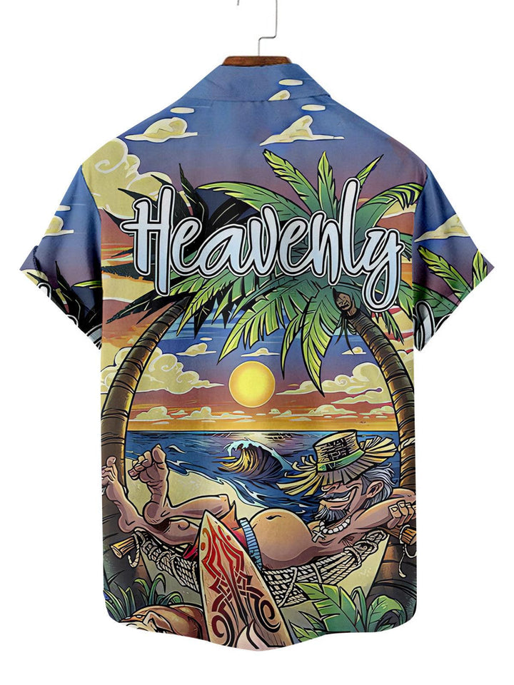 Tropical Coconut Grove Hawaiian Short Sleeve Shirt Back