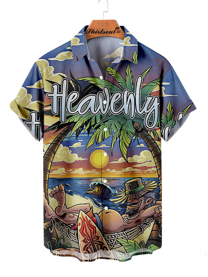 Tropical Coconut Grove Hawaiian Short Sleeve Shirt Front