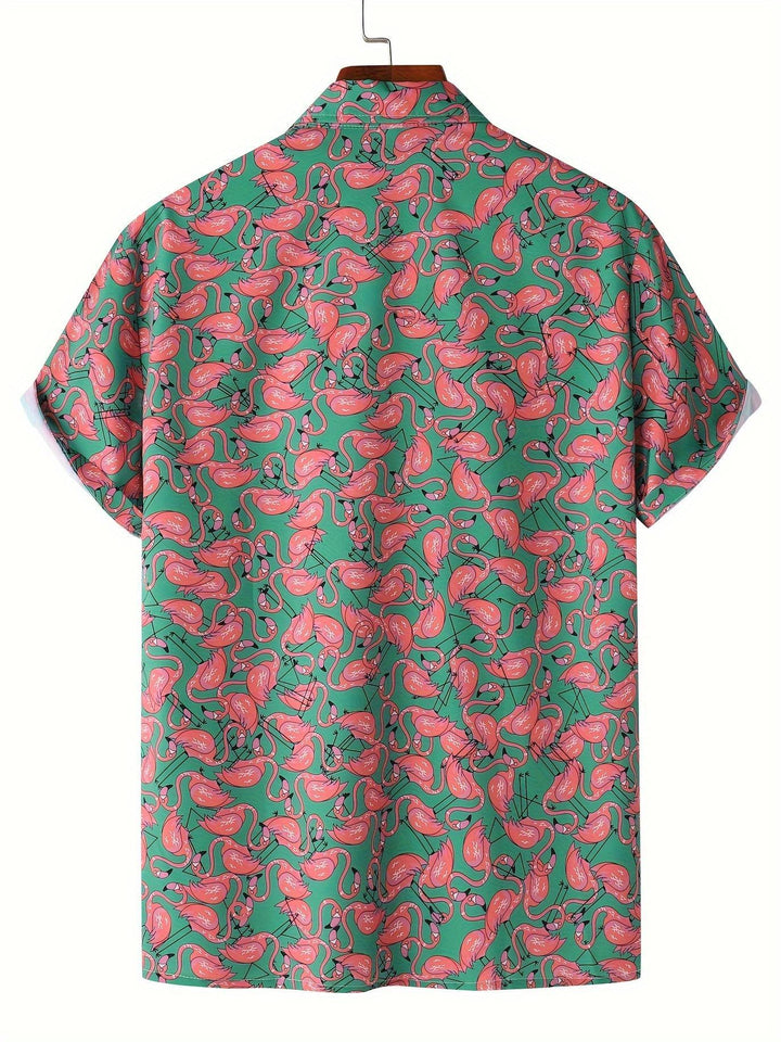 Tropical Flamingo Paradise Short Sleeve Hawaiian Shirt  Back