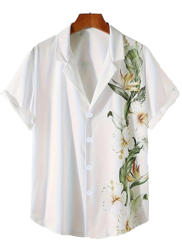 Tropical Floral Paradise Side Print Short Sleeve Hawaiian Shirt  Front