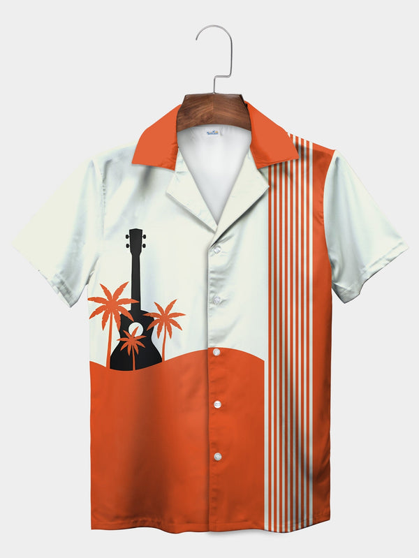 Orange Tropical Guitar Sunset Vibe Hawaiian Shirt