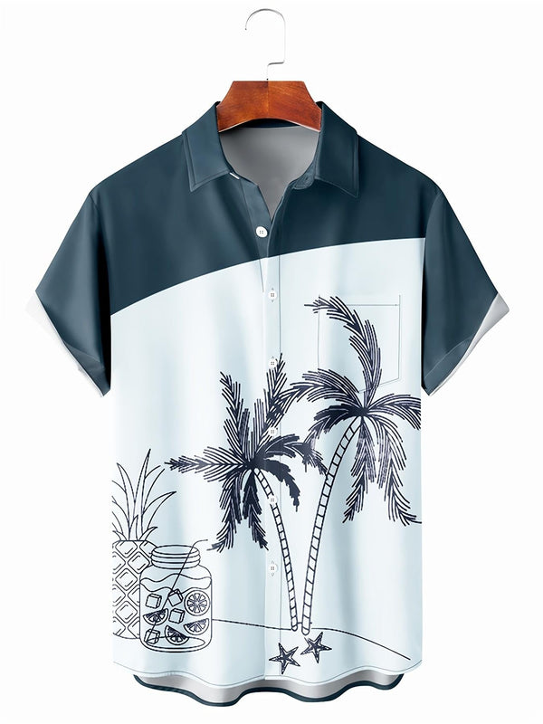 Tropical Palms Sketch Hawaiian Short Sleeve Shirt  Front