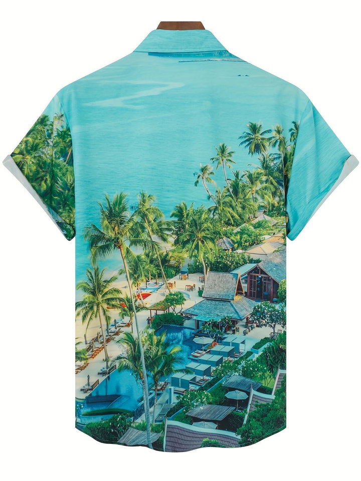 Tropical Paradise Beach Resort Short Sleeve Hawaiian Shirt  Back