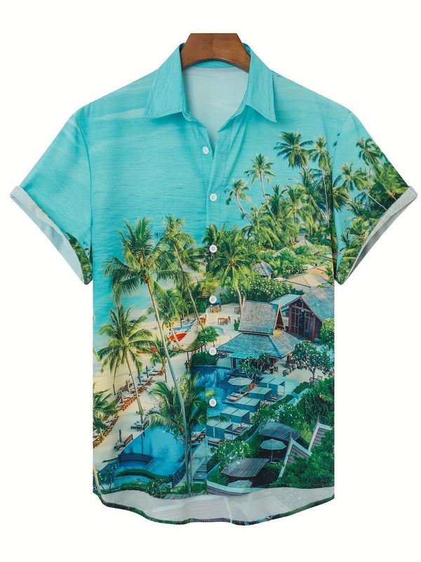 Tropical Paradise Beach Resort Short Sleeve Hawaiian Shirt  Front